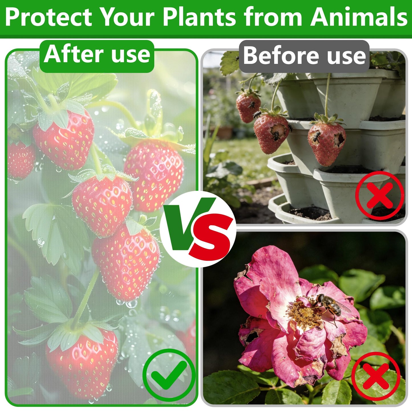 2 Pcs Vertical Plant Pot Insect Netting with Zipper, 39"x20" Stackable Planter Garden Net Cover, 3 to 5 Tier Planter Pot Insect Bird Barrier Protection Mesh for Strawberry Herb Flower Fruit Vegetable