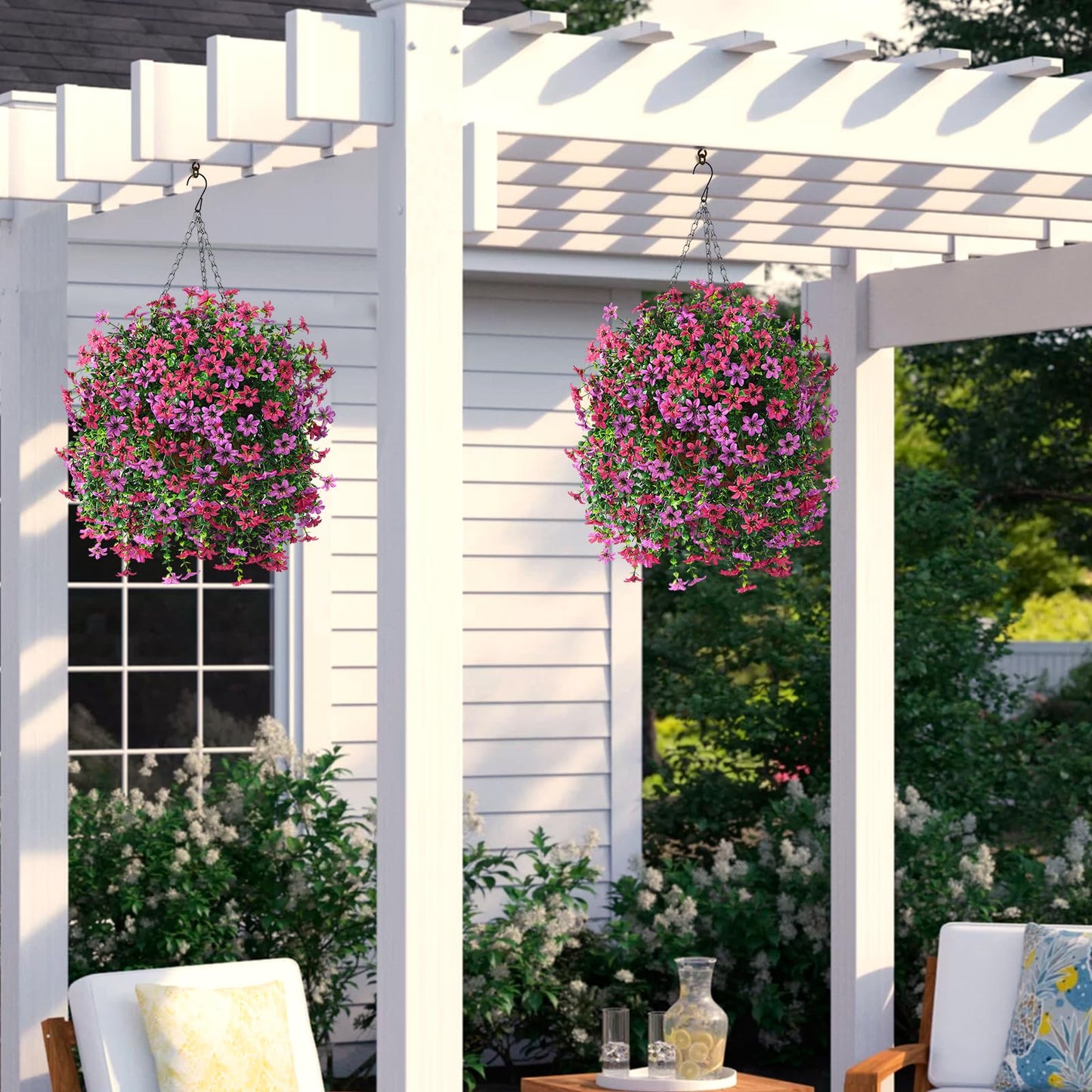 INQCMY Artificial Faux Hanging Flowers Plants Basket for Outdoor Outside Spring Summer Decoration,UV Resistant Fake Silk Daisy in Planter Resistant Look Real for Home Porch Balcony Patio Yard Decor