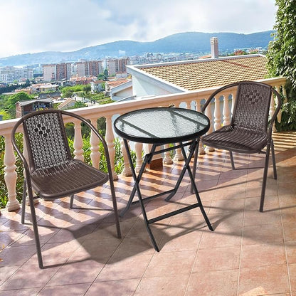 VINGLI PE Rattan Outdoor Dining Chairs Set of 2, Plastic Stackable Patio Chairs for Indoor, Porch, Restaurant, Garden, Brown