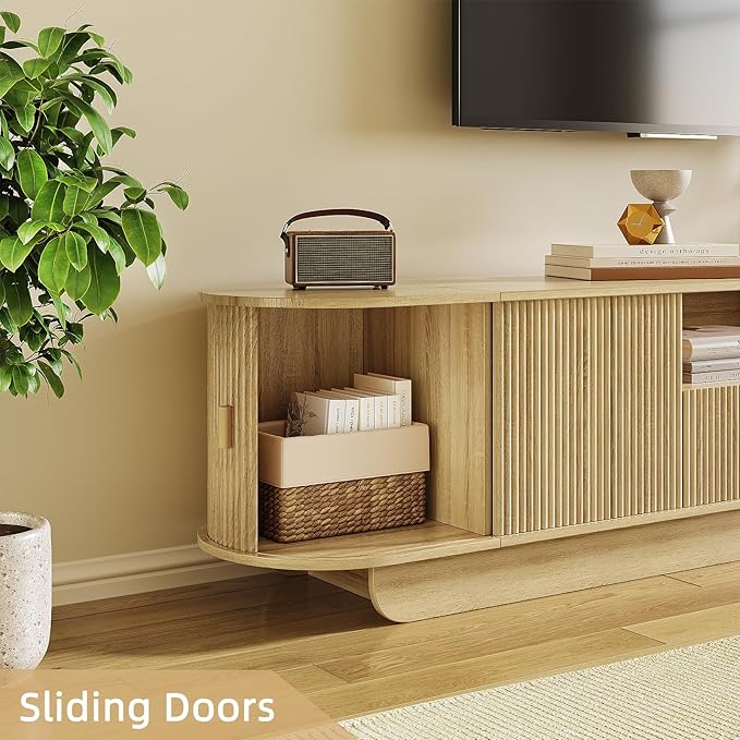 86.61'' Tambour TV Stand for 55-85 Inch, Modern Entertainment Center