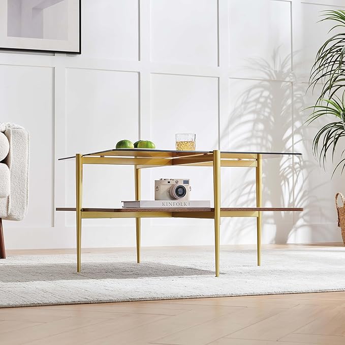 LumFurn Square Coffee Table, Mid-Century Modern Design, L30 x W30 x H17 Inch