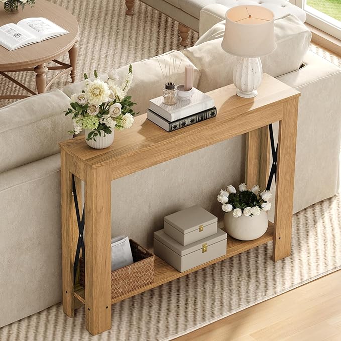 YATINEY Farmhouse Console Table, 39.4'' Small Narrow Entryway Table, Wood Couch