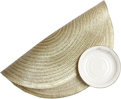 SHACOS Gold Glitter Round Placemats Set of 6 Bling Circle Place Mats Washable Table Mats for Christmas Holiday Party Wedding Shower Table Decor (6, Gold)