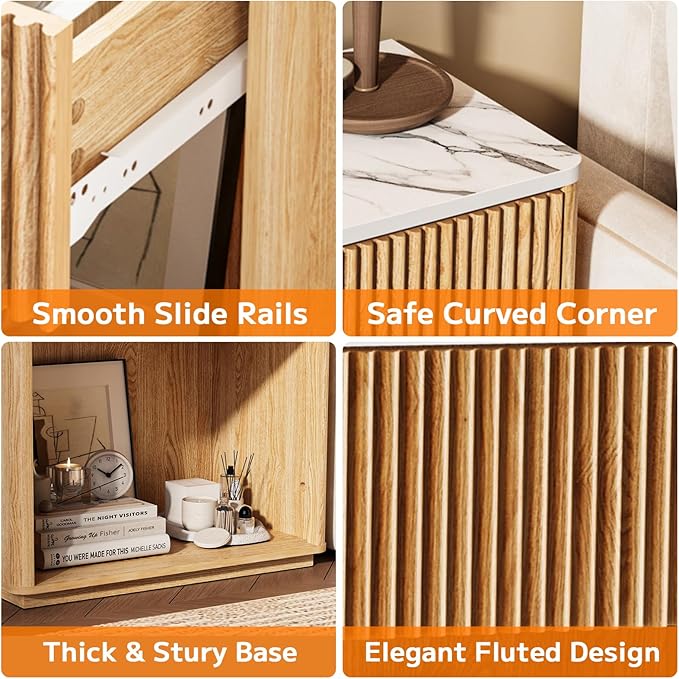 Modern Fluted Nightstand Set of 2