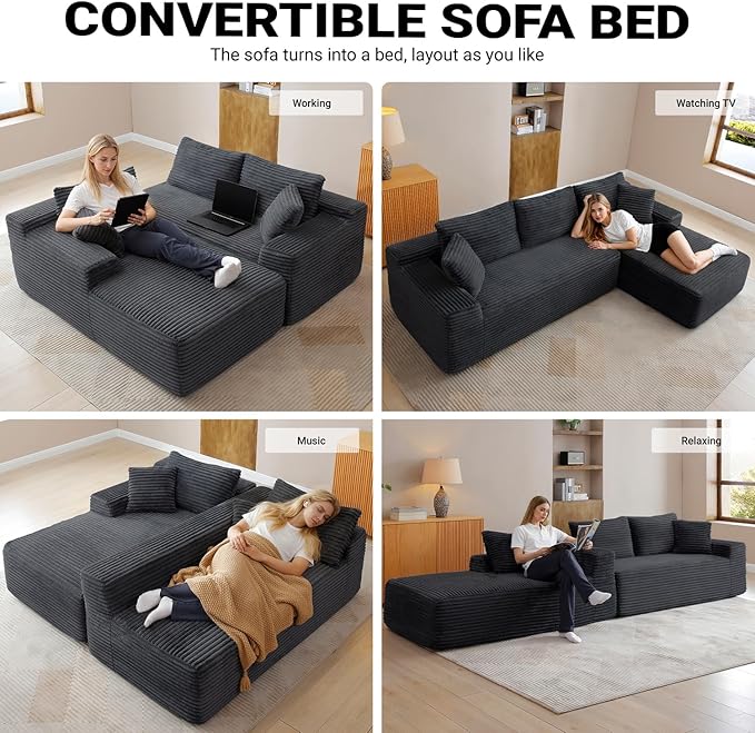108" Cloud Sectional Couch, Modern Modular Sectional Sofa
