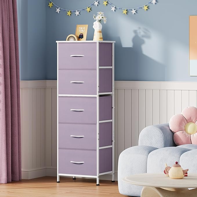 WLIVE Fabric Dresser, 5-Drawer Tall Dressers