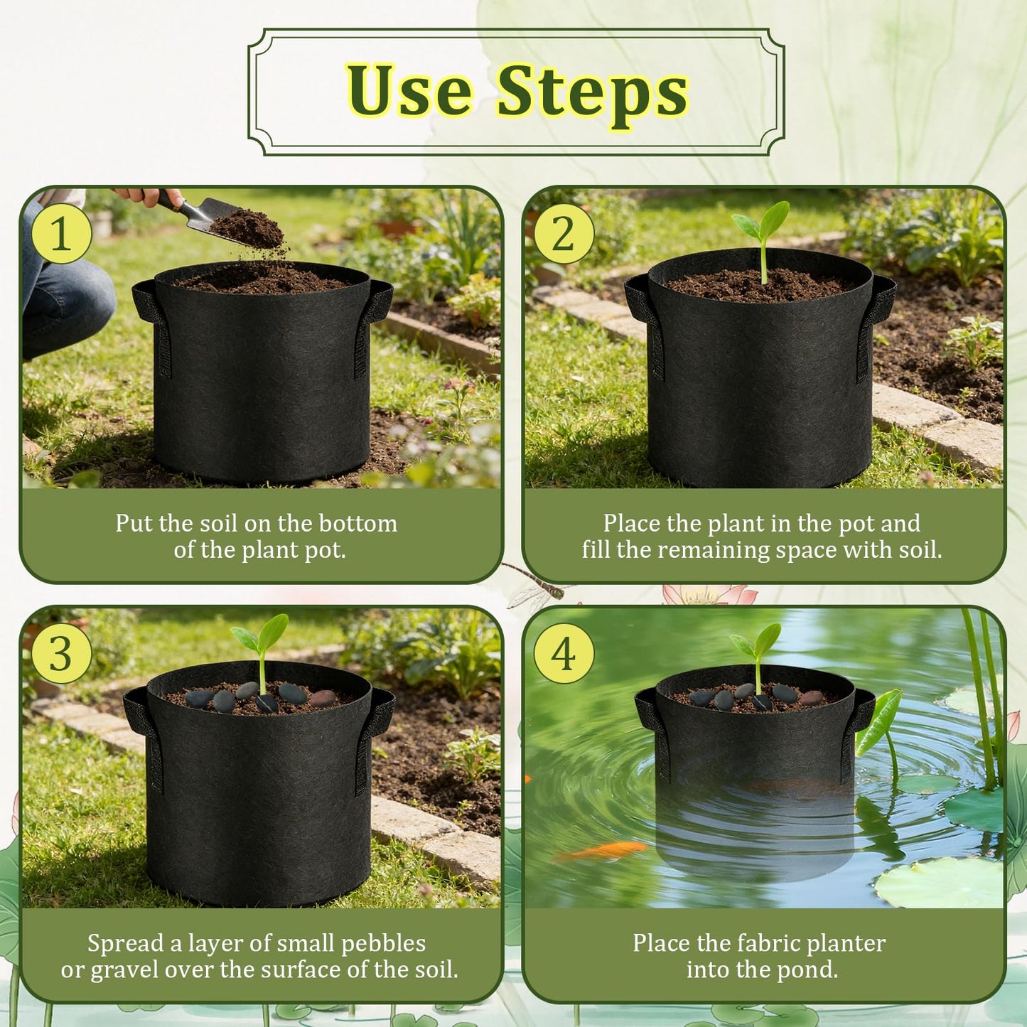 24 Pcs Lily Plant Pots for Pond, Aquatic Pond Planter for Pond Durable Breathe Reusable Fabric Plant Bags with Handles Thickened Nonwoven Fabric Pots for Aquatic Plants, Potato, Carrot, Onion, Flower
