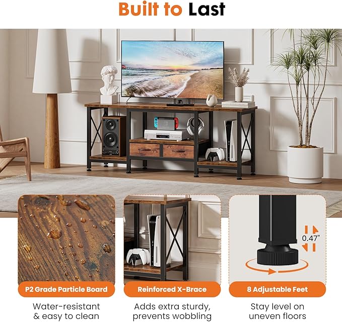 DUMOS 55” TV Stand with Power Outlets, Entertainment Center