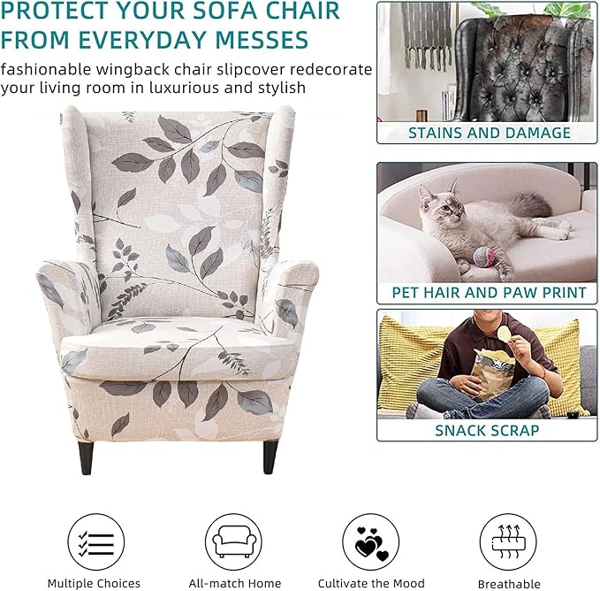 KRFOONN Wingback Chair Covers Slipcovers 2 Piece Stretch Wing Chair Covers