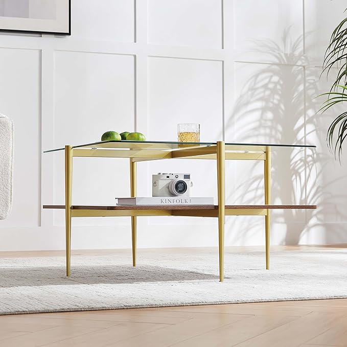 LumFurn X-Large Oval Glass Coffee Table, Mid-Century Modern Design, L47 x W24 x