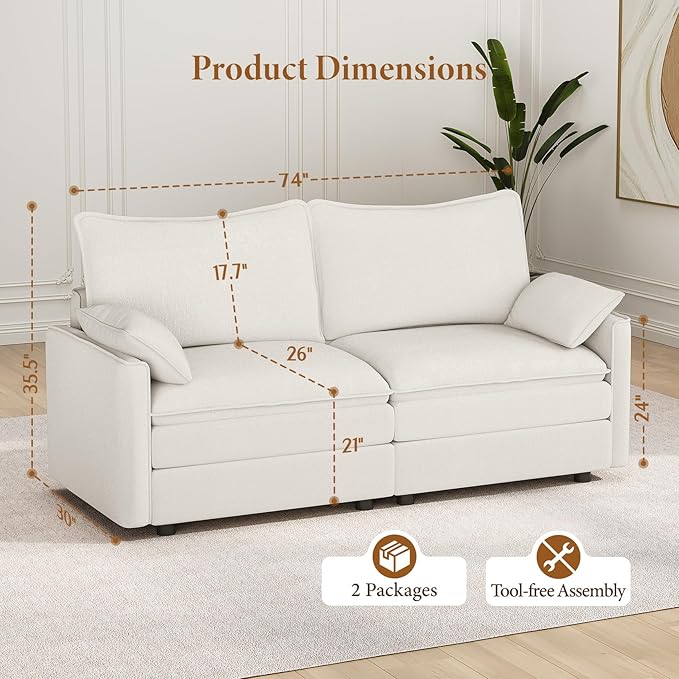Vesgantti 74" Loveseat Sofa for Living Room, Comfy Cloud Couch Deep Seat