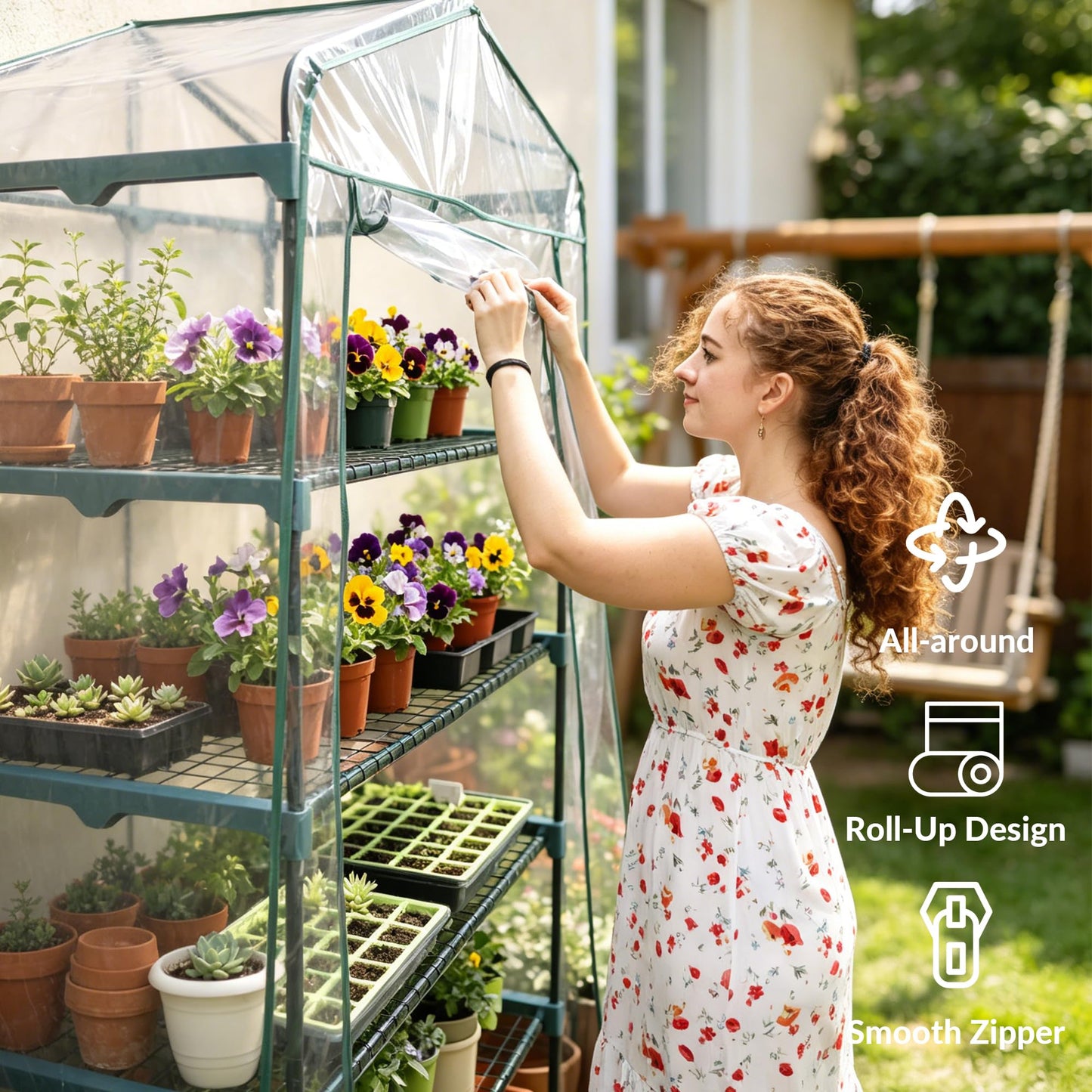 KOL 27 x 19 x 76-Inch 5 Tier Mini Greenhouse with PVC Cover for Indoor Outdoor, Portable Small Green House, Seed Starter Plant Stand for Apartment Balcony Patio, Orchid Winter Frost Protection