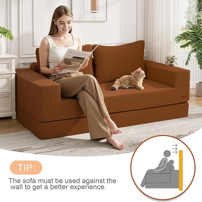 COMAX Convertible Sofa Bed Queen, Corduroy Folding Floor Couch Pull Out Couch