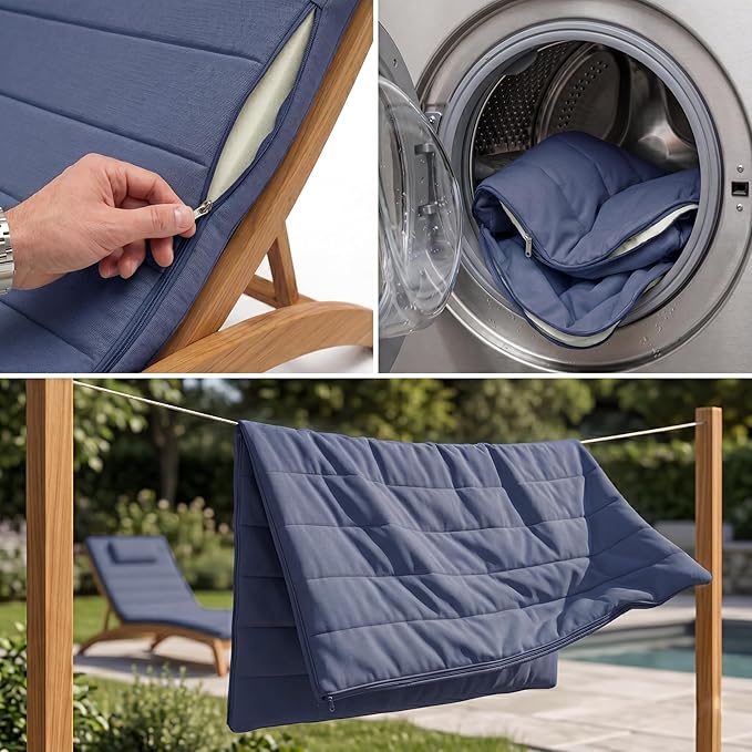 Quilted Chaise Lounge Outdoor Patio Furniture Cushions | Water-Resistant Patio