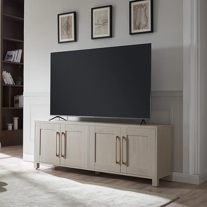 Henn&Hart Rectangular TV Stand for TV's up to 80" in Alder White, TV Stands for