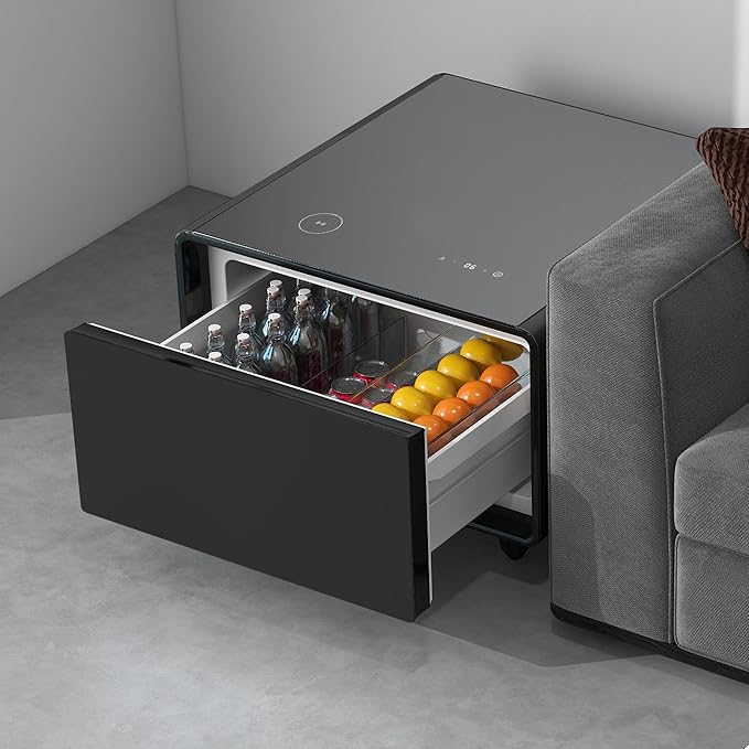 LUMISOL Smart Side Table with Built-in Fridge, Wireless Charging, Temperature