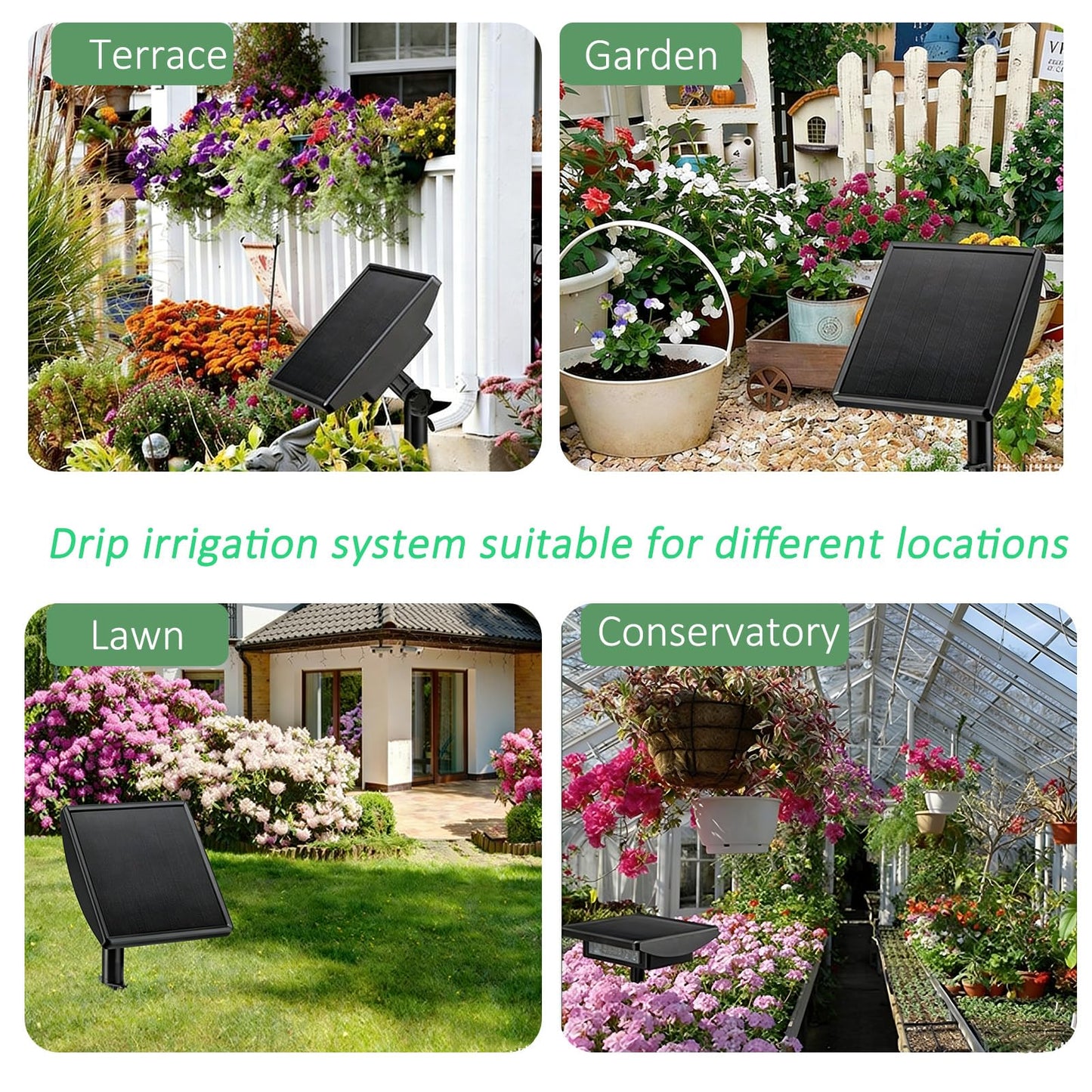 Vonloge 49FT Solar Drip Irrigation System, Automatic Watering Irrigation Kit for 15 Potted Plants, Auto DIY Watering System Plant Water Devices with Timer for Greenhouse Balcony Indoor Outdoor