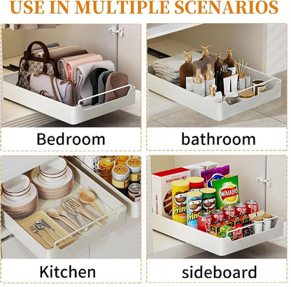Pull Out Cabinet Organizer Fixed With Adhesive Nano Film, Heavy Duty Sliding Basket Drawer for Kitchen Under Sink, Pantry, Bathroom - 1 Pack