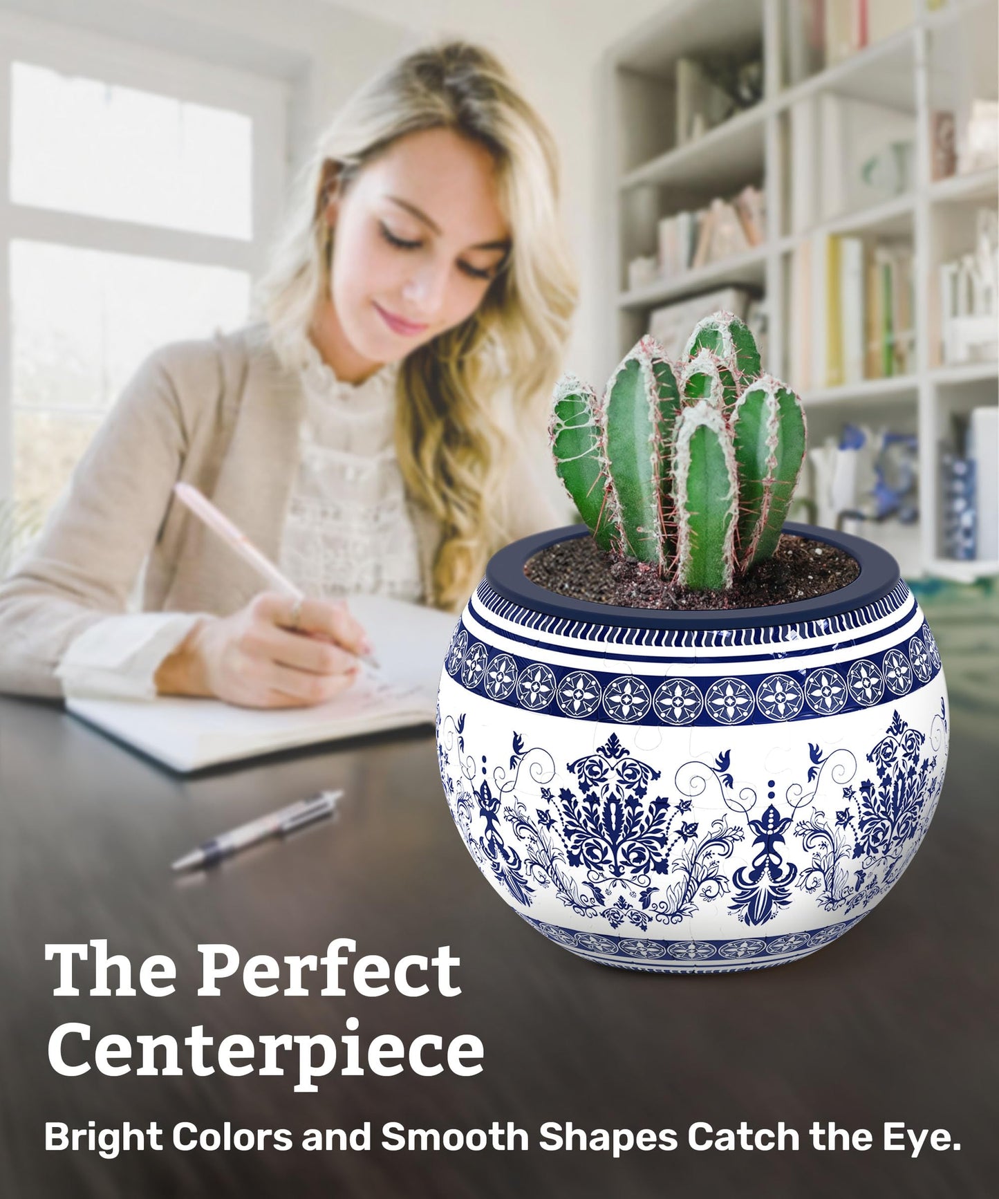 PieceRelax 3D Puzzle Planter - Classic Ornamental Style - Small Round Plant Pots with Drainage, for Mom, Home Decor Flower Pots for Indoor Cactus, Succulents Pots [K1103]