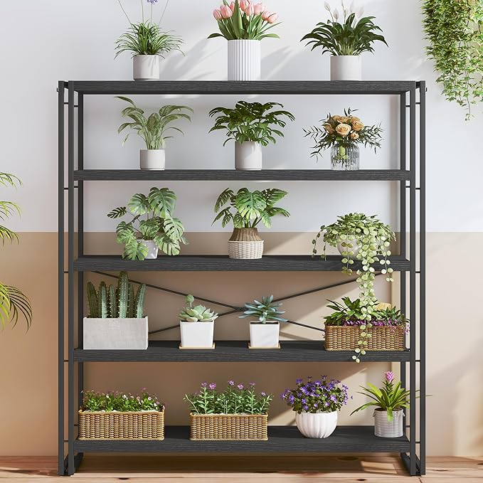 HCHQHS Bookshelf, 5-Tier Industrial Bookcase, Freestanding Tall Bookshelves