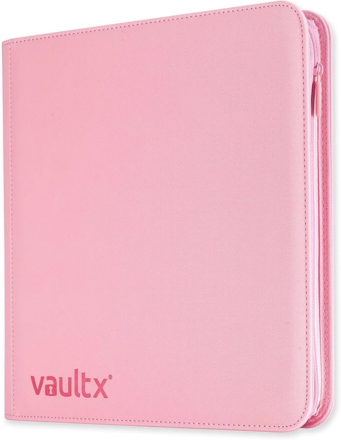 Vault X 12 Pocket Zip Binder, 480 Cards, Exo-Tec Material, 20 Side-Loading Pages (Pink)
