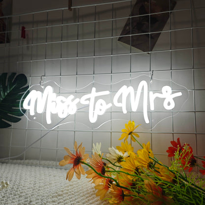Nogarcici Miss to Mrs Neon Signs for Wedding Decor, Marry Sign LED Light up Sign for Engagement Bachelorette Party Decoration Art Gift Birthday White Neon Lights Décor to Girlfriends