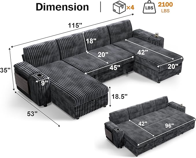 Vipbear 108" Modular Sectional Sleeper Sofa