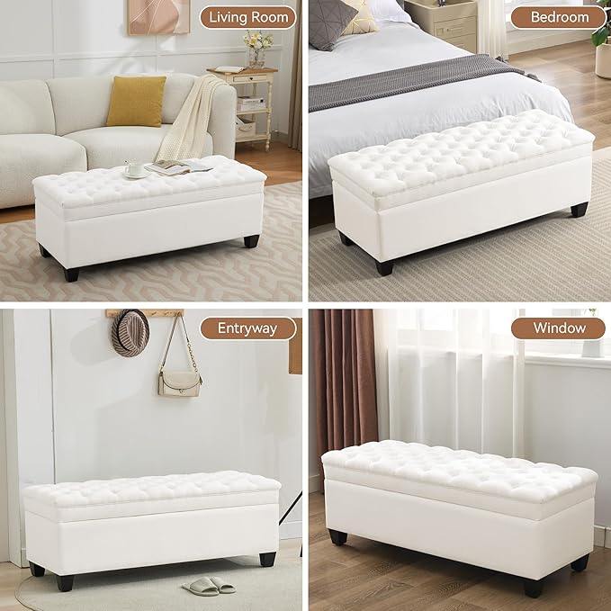 WUTUTUEE 51" Fabric Storage Ottoman Bench, Upholstered Rectangle End of Bed