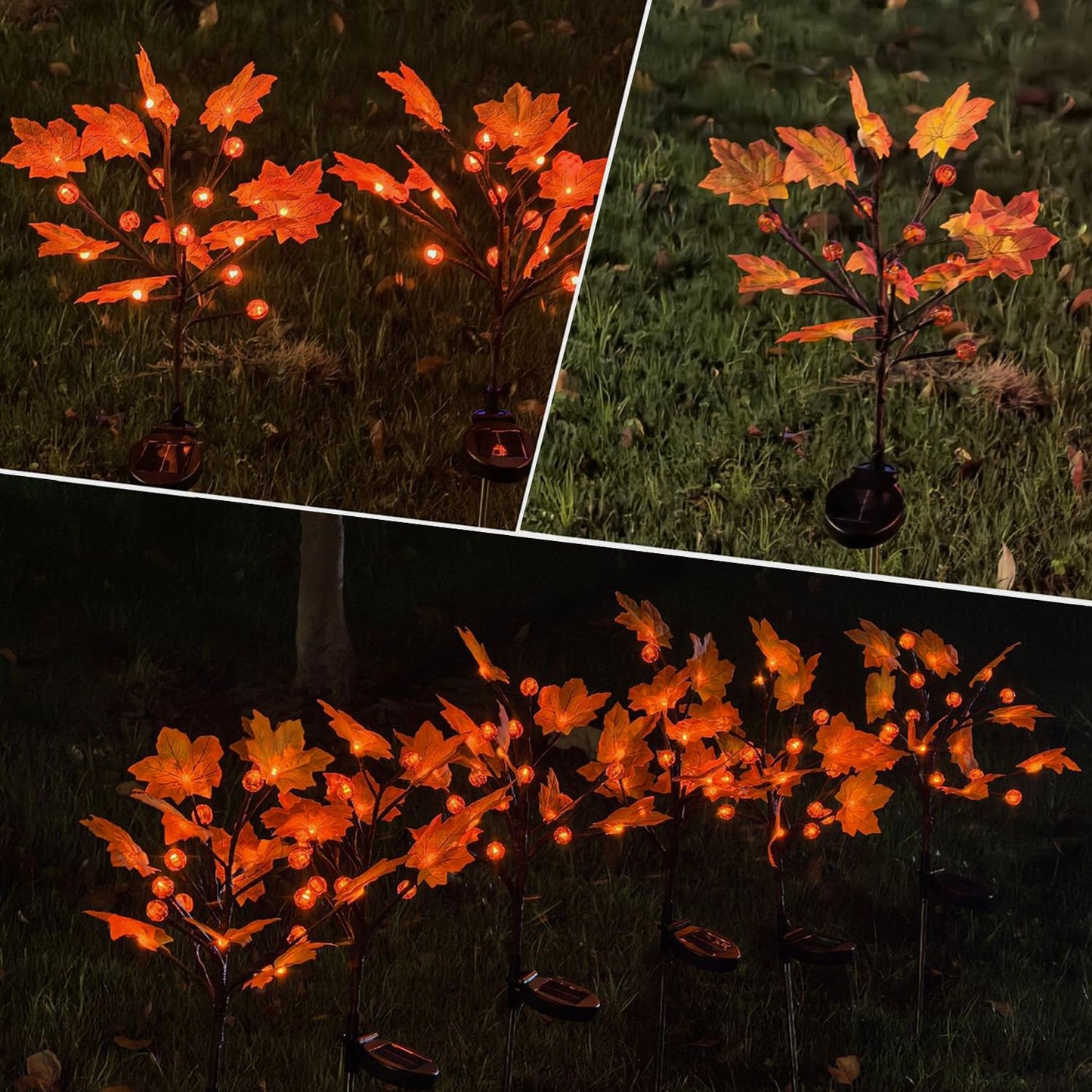 2 Pack 40LED Solar Outdoor Maple Leaf Lights for Fall Decor-3D Maple Pumpkin Thanksgiving Lights with 2 Modes | Waterproof Solar Garden Lights for Yard, Pathway, Halloween, Christmas Decorations