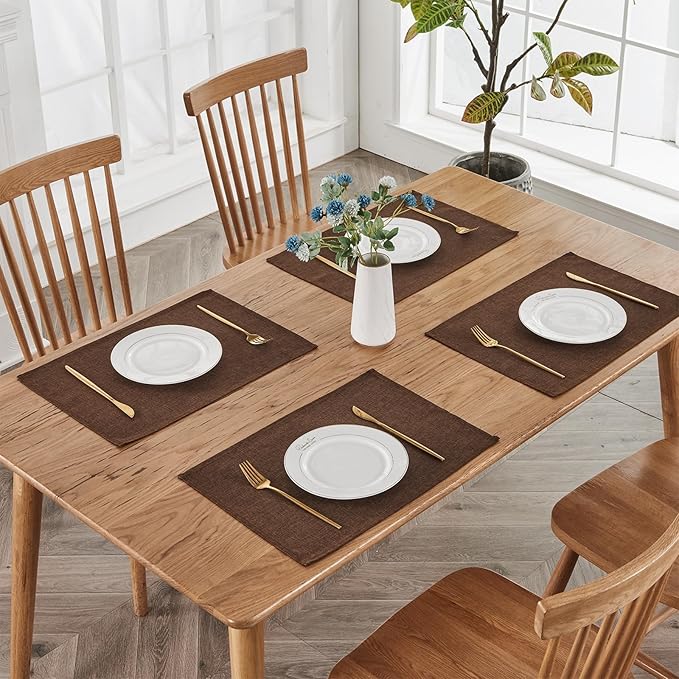 BALCONY & FALCON Faux Linen Placemats Set of 4 Washable Place Mats Heat
