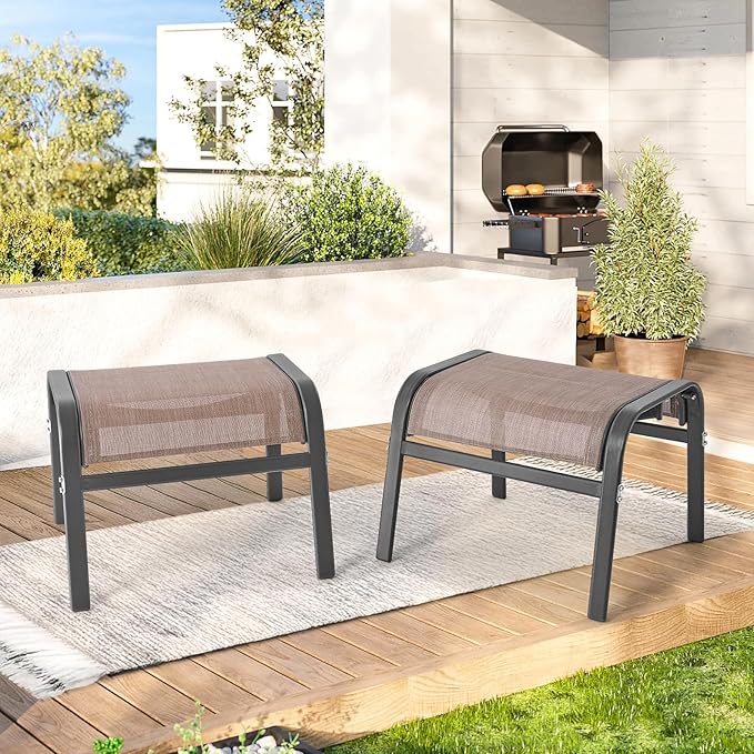 ONBRILL Outdoor Ottoman Set of 2, All Weather Outdoor Foot Stool