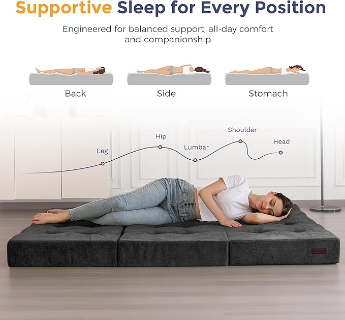 MAXYOYO 6" Folding Sofa Bed for Floor, Tufted Tri-Fold Floor Mattress