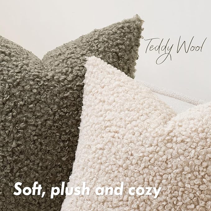 Faux Fur Throw Pillow Covers 20x20 Inch Set of 2 Boucle Neutral Decorative