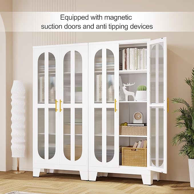 PAOFIN 61.02" Metal Display Storage Cabinet, Tall Kitchen Pantry Cabinets