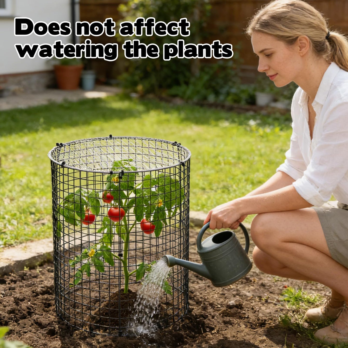 10 Sets 12"x 12" Garden Plant Protectors from Animals with Detachable Covers Metal Plant Cage Chicken Wire Cloche with Ground Stakes & Nylon Tie Wire Plant Cage to Keeping Bunny Animals Out Chicken