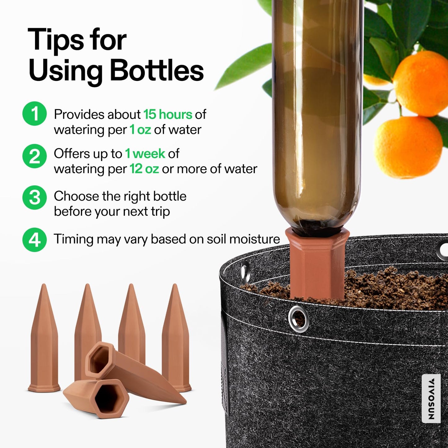 VIVOSUN 6-Pack Self-Watering Spikes, Hexagonal Terracotta Watering Stakes, Auto-Water Device, Planter Insert for Indoor & Outdoor Potted Plants