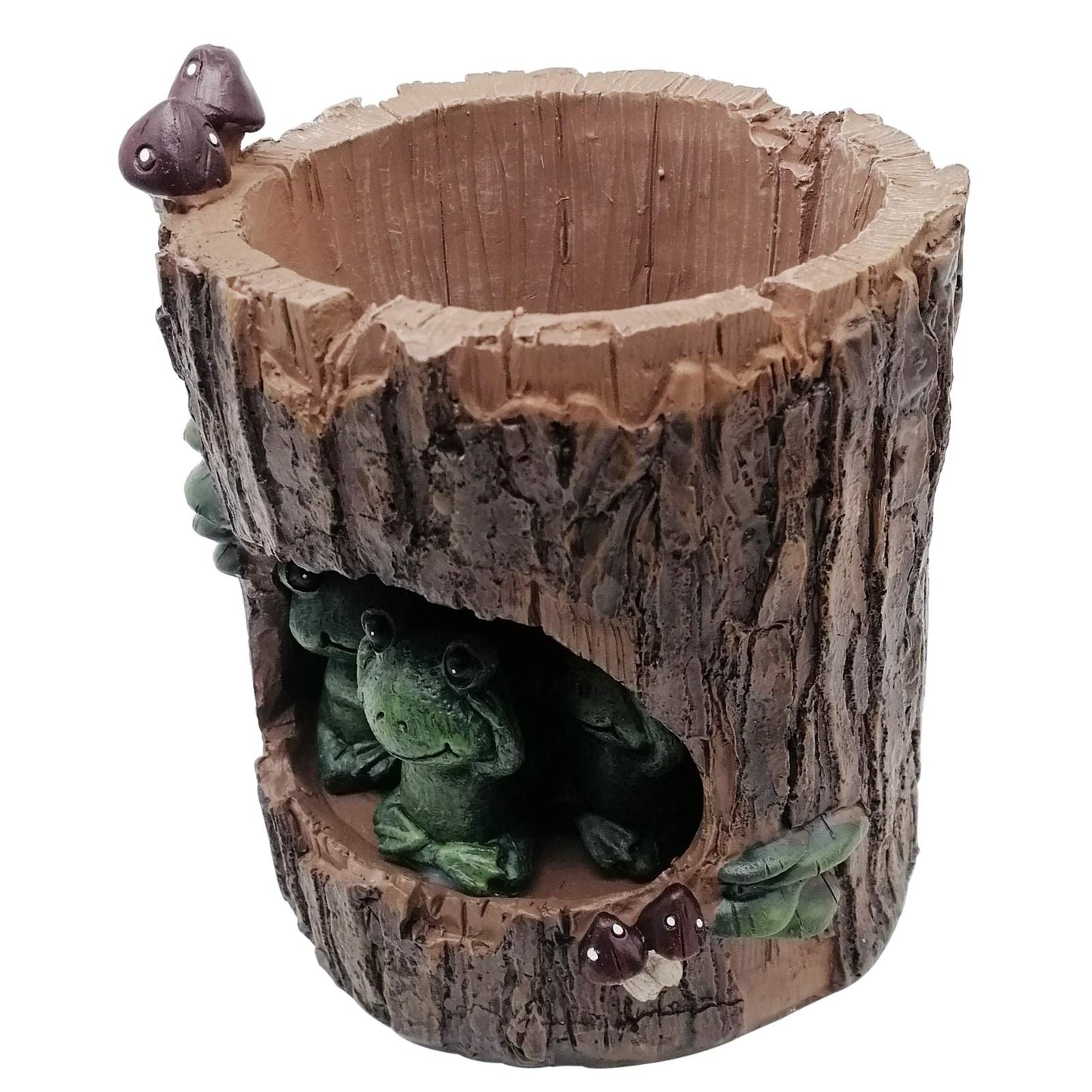 EMiEN Resin Cute Small Succulent Pots with Drainage,Succulent Planters,Air Plant Flower Pots Cactus Faux Plants Containers,Animal Planter (Big Frog Tree Hole)