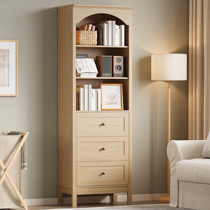 Bookshelf with Drawers, Floor Standing Display Storage Cabinet