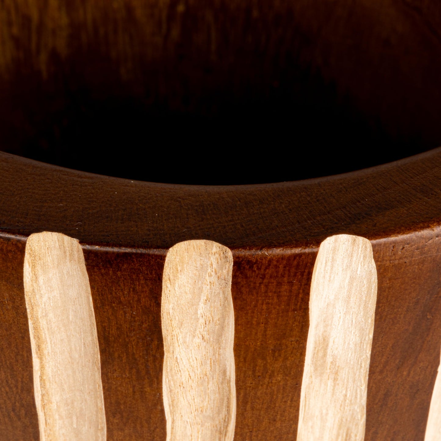Creative Co-Op Hand-Carved Wood Planter with Stripes, Walnut Finish