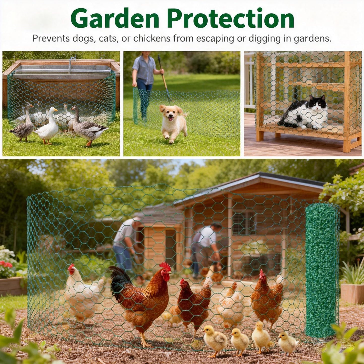 Chicken Wire Mesh,16.4 Ft x 15.4In Plant Protectors from Animals,Coated Green Chicken Wire Mesh,Stakes,Pliers,Gloves,Outdoor Anti-Rust Garden Animal Barrier Fence for Chicken Coop Barrier Rabbit Cage