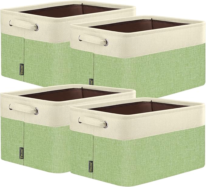 BALEINE 4 Pack Fabric Closet Storage Bins for Shelves, Linen Closet Organizers and Storage, Decorative Baskets for Organizing, Shelf, Clothes, Home, Office (Green, 17''x13''x10.5'')