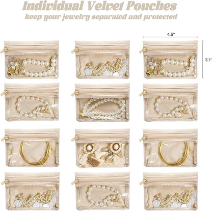 Travel Jewelry Case, Portable Jewelry Box with 6 Jewelry Bags,Travel Gift for Women Teen Girls (Pink 12 Pcs)