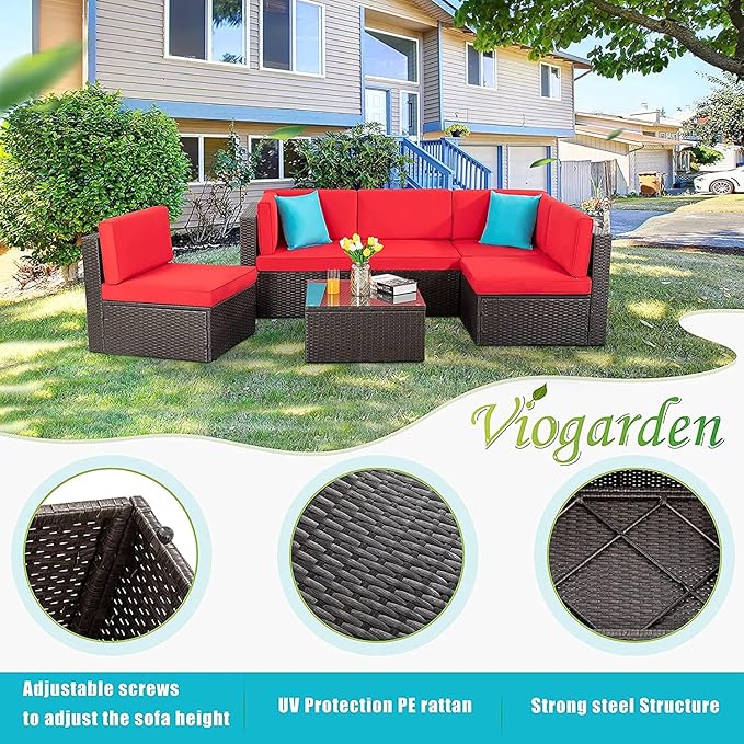 Vongrasig 6 Pieces Patio Furniture Set, Outdoor Sectional Sofa Couch, All