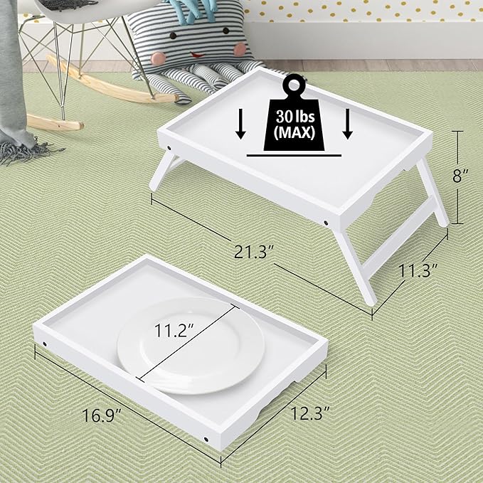 Artmeer Bed Tray Table with Folding Legs, Bamboo Breakfast in Bed