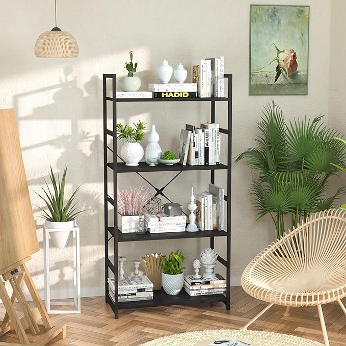 NUMENN 4 Tier Bookshelf, Tall Bookcase Shelf Storage Organizer, Modern Book
