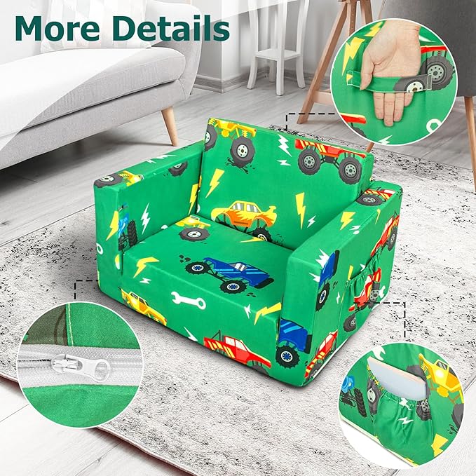 Kids Couch, 2-in-1 Kids Fold Out Sofa, Convertible Toddler Couch to Lounger