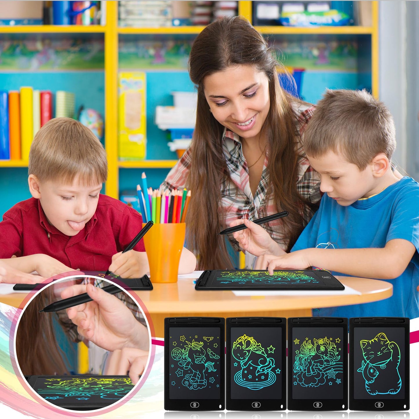 Zhehao 20 Pack LCD Writing Tablet for Kids: 8.5 Inch Colorful Drawing Doodle Boards - Reusable Erasable Doodle Board Educational Learning Toys Gifts for Toddlers Ages 3-8 Party Favors(Black,Cute)