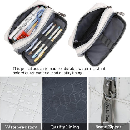 Della Gao Small Pencil Case Large Capacity Pencil Pouch Marker Pen Bag Coin Pouch Office Stationery Organizer (Beige-02RH)