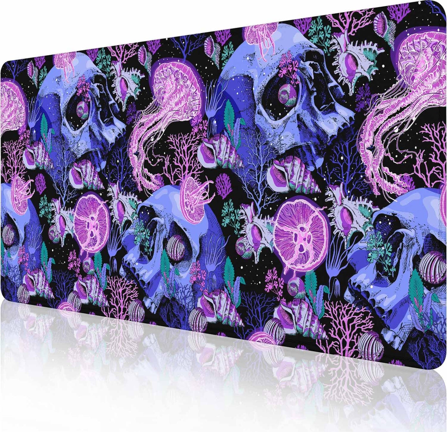 Mouse Pad Gaming, Large XXL Mouse Pads, Non-Slip Rubber Base Mousepad, Keyboard Mouse Mat Desk Pad with Stitched Edges, 35.4x15.7 inch Bright Psychedelic Skulls