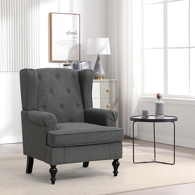 Accent Chair for Living Room, Mid Century Modern Upholstered Armchair, Wingback